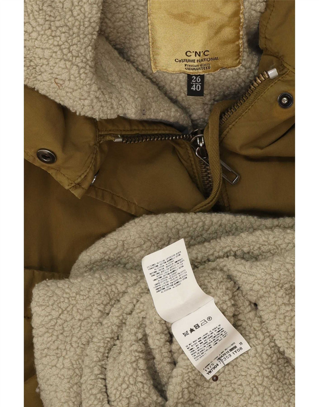 Vintage Damen Sherpa Parka Jacke mit Kapuze EU 40 Medium Khaki Baumwolle