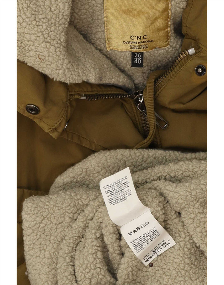 Vintage Damen Sherpa Parka Jacke mit Kapuze EU 40 Medium Khaki Baumwolle