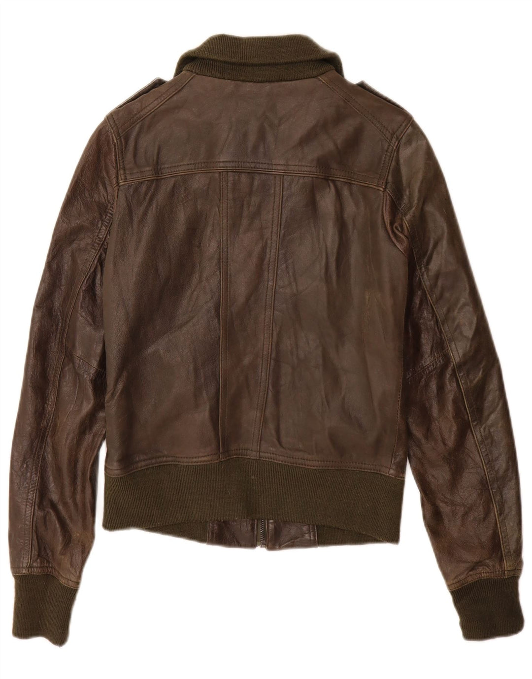 XDYE Damen-Militärlederjacke, Größe S, Khaki, Leder