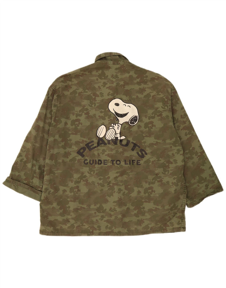Zara Herren Peanuts Graphic Utility Jacke UK 38 Medium Khaki Camouflage