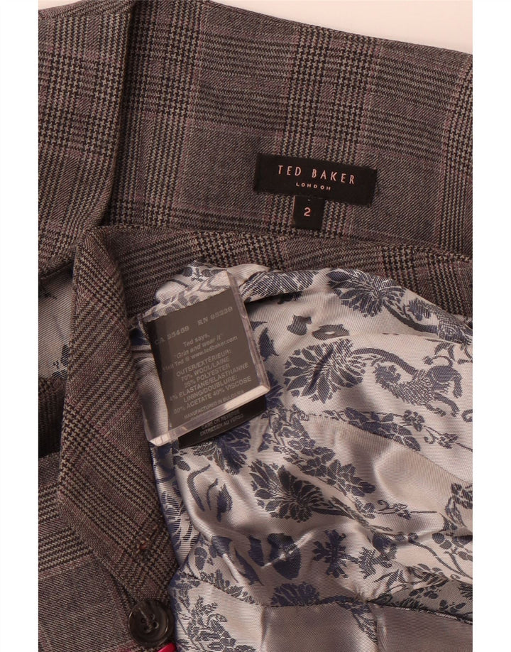 TED BAKER Zweireihige Weste für Damen, Größe 2, klein, grau karierte Wolle