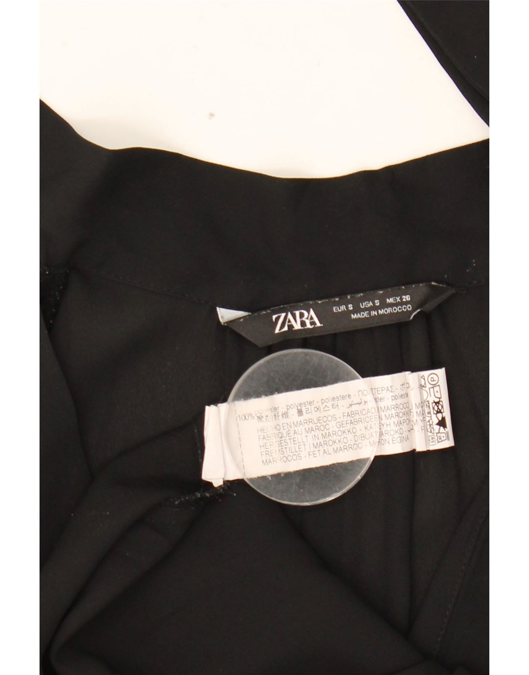 Zara Damen-Langarm-Blusenoberteil mit Bindeband vorne, Gr. 10, Größe S, Schwarz, Polyester
