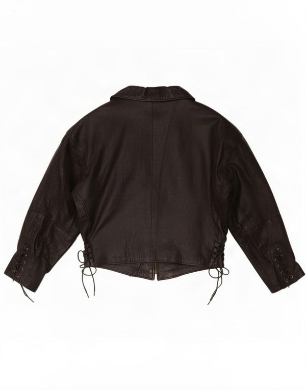 Vintage Damen Crop Lederjacke UK 16 Large Schwarz