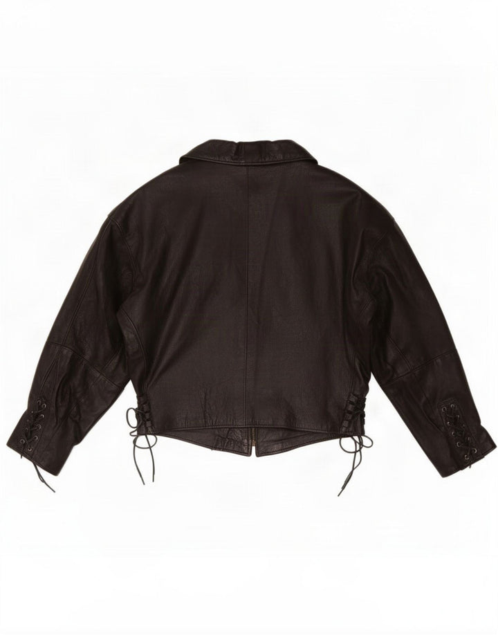 Vintage Damen Crop Lederjacke UK 16 Large Schwarz