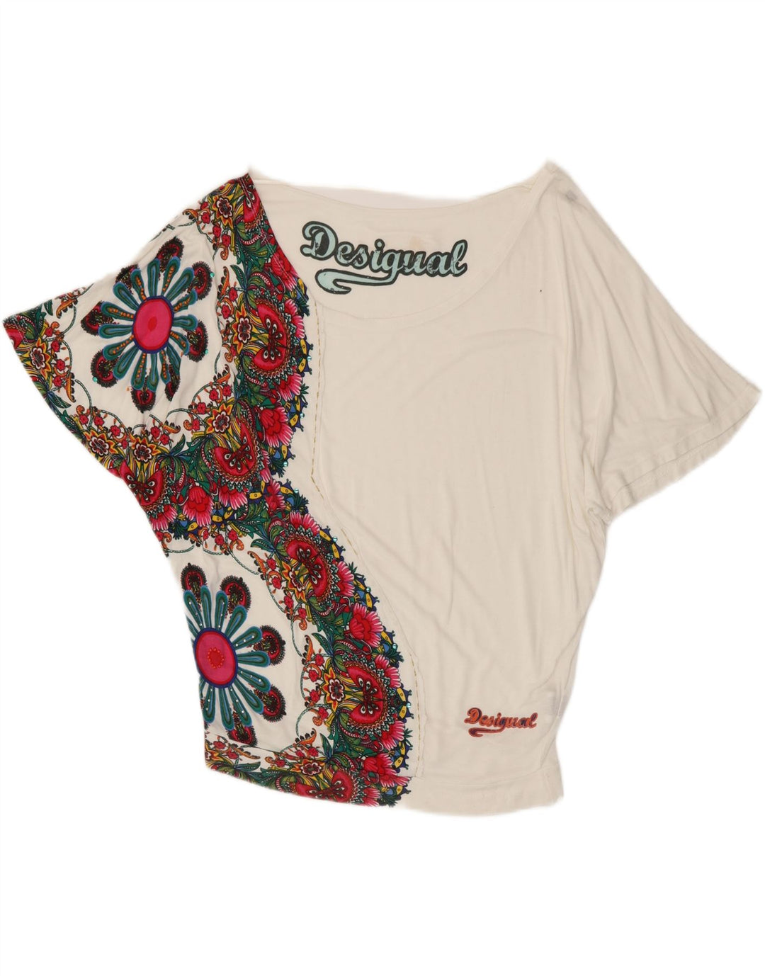 Desigual Damen-Blusenoberteil mit übergroßem Grafikmotiv, Gr. 10, Größe S, weiß, geblümt