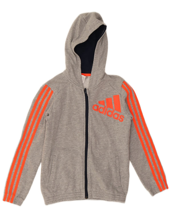 Adidas Jungen Kapuzenpullover mit grafischem Reißverschluss, 9–10 Jahre, graue Baumwolle