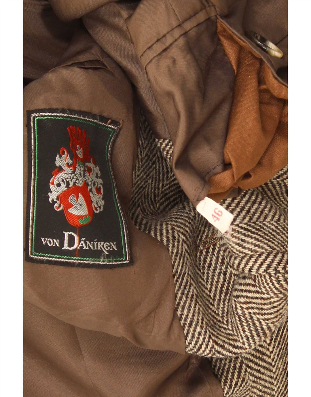 Vintage Herren 2-Knopf-Blazerjacke IT 46 Kleines braunes Fischgrätenmuster