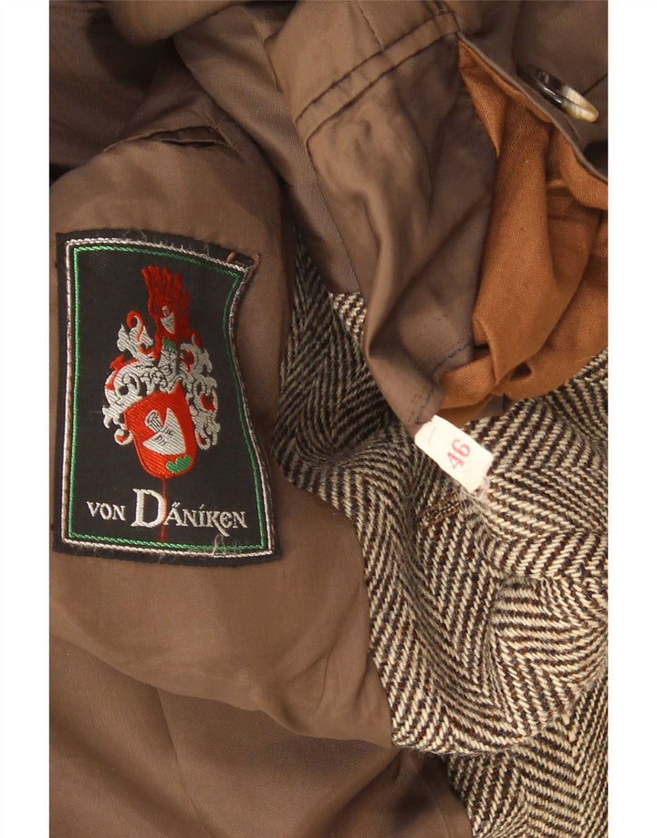 Vintage Herren 2-Knopf-Blazerjacke IT 46 Kleines braunes Fischgrätenmuster