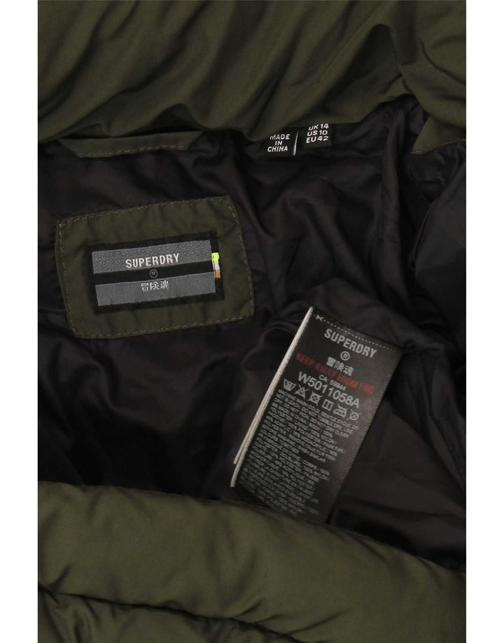 Superdry Wattierter Mantel mit Kapuze für Damen, UK 14, Größe L, Khaki, Polyester