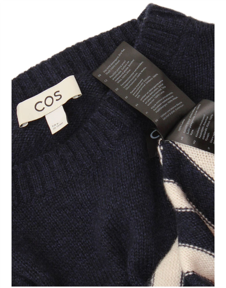 Cos Damen-Pullover mit Rundhalsausschnitt, Gr. 14, mittelmarineblau, gestreift, Wolle