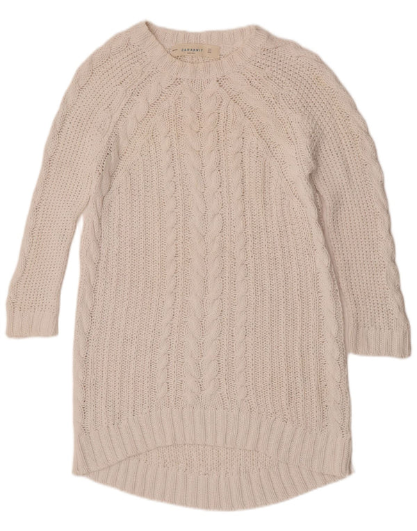 Zara Damen-Pulloverkleid mit 3/4-Ärmeln, UK-Größe 14, mittelweiße Baumwolle