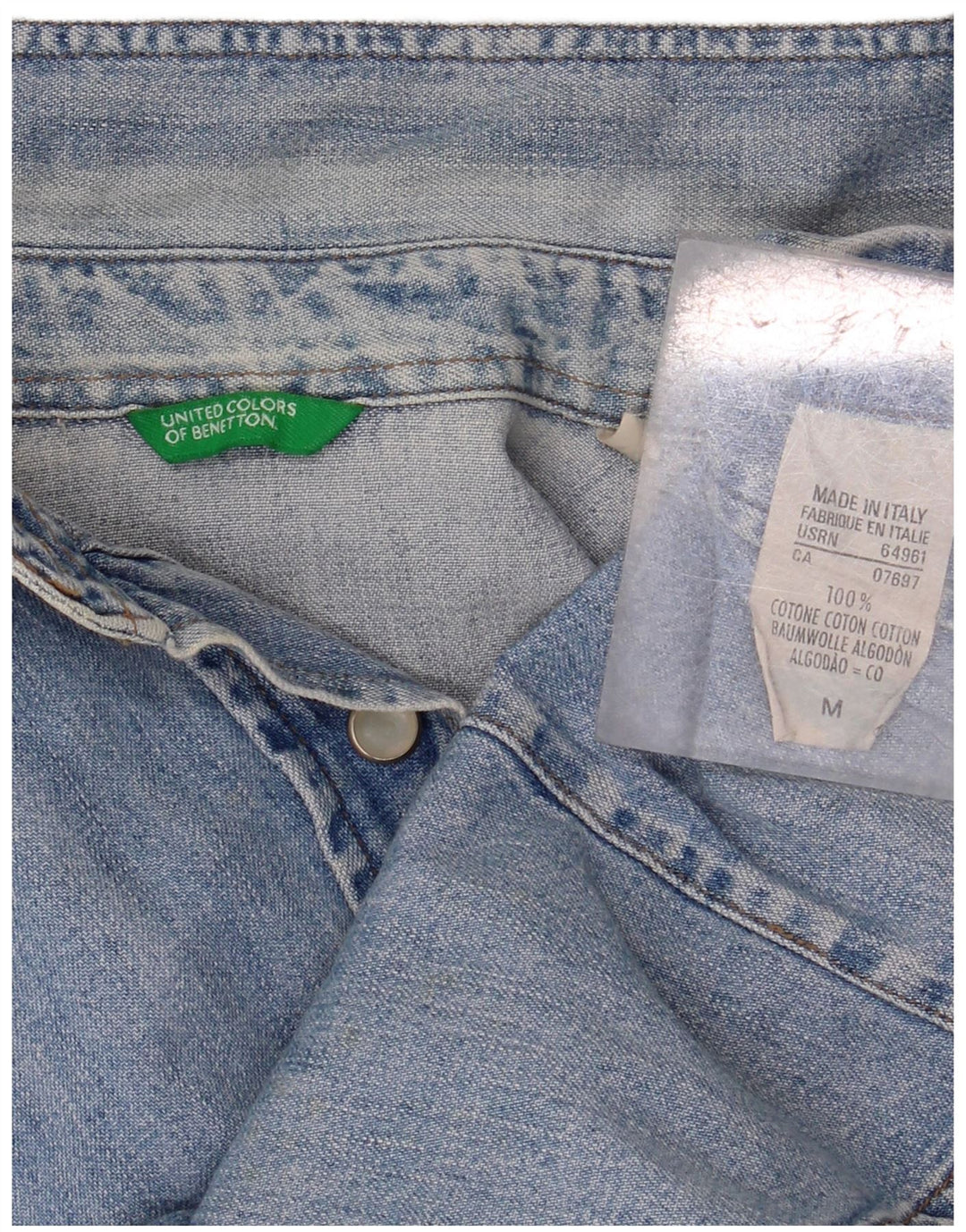 BENETTON Damen Jeanshemd UK 14 Mittelblaue Baumwolle