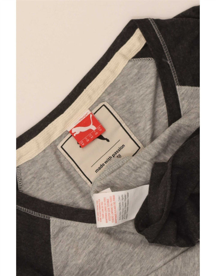 Puma Damen Top Langarm UK 12 Mittelgraue Colourblock-Baumwolle