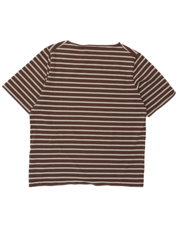 Cos Damen T-Shirt Top UK 14 Mittelbraun gestreift aus Baumwolle
