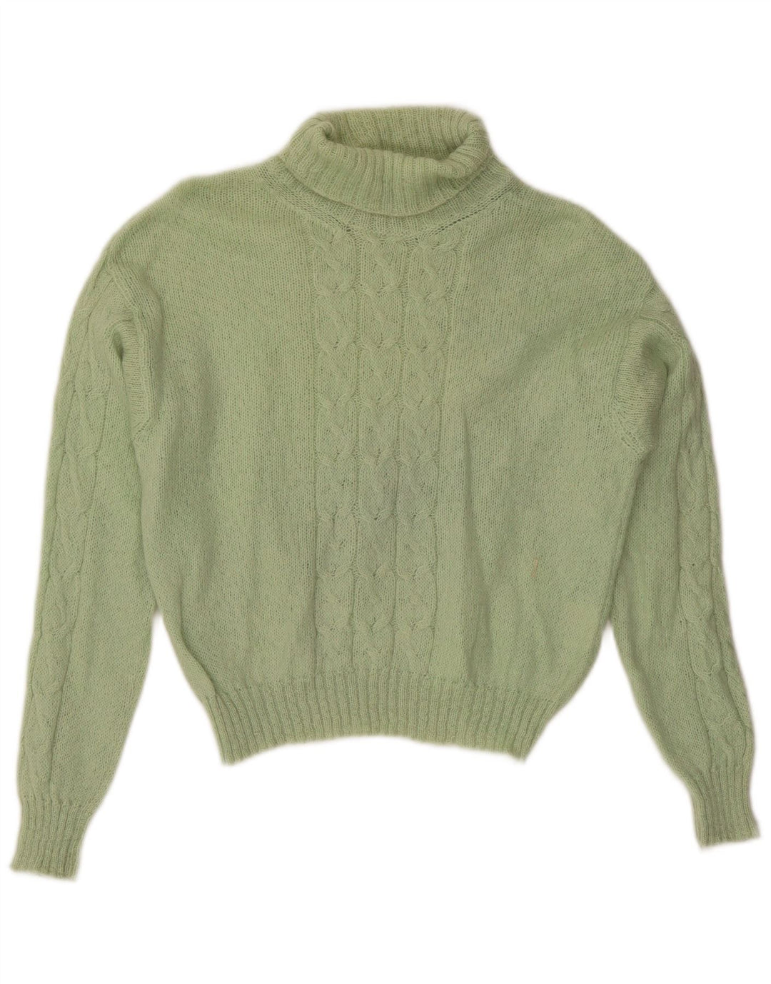 Vintage Damen Crop Rollkragenpullover Pullover UK 14 Mittelgrün