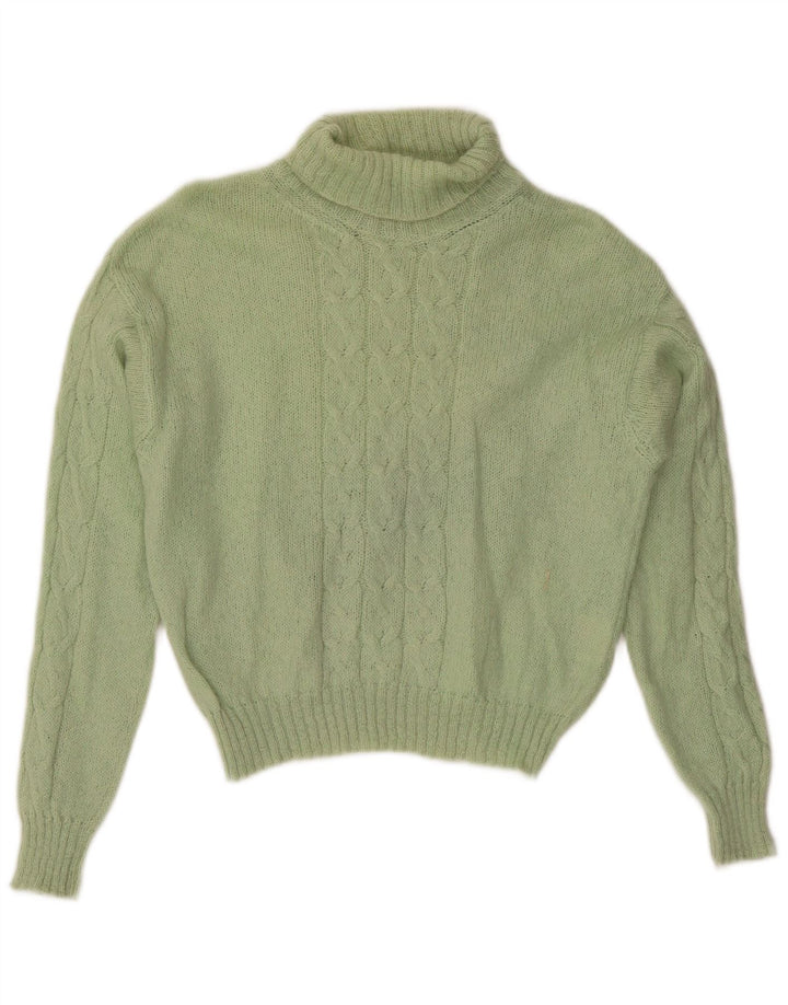 Vintage Damen Crop Rollkragenpullover Pullover UK 14 Mittelgrün