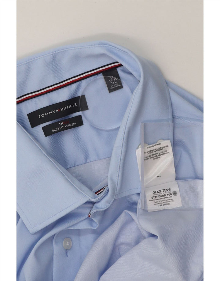 TOMMY HILFIGER Mens Slim Fit Shirt Size 18 2XL Blue Vintage Tommy Hilfiger and Second-Hand Tommy Hilfiger from Messina Hembry 