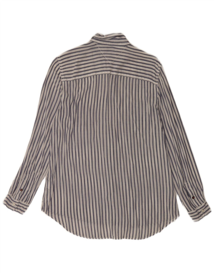 Tommy Hilfiger Damen-Hemd UK 14 Mittelweiße Nadelstreifen-Viskose