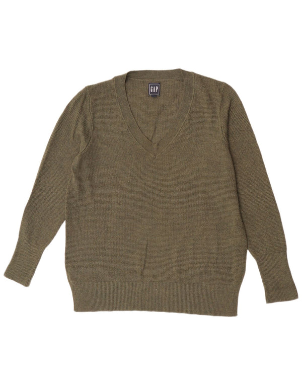 Gap Damen-Pullover mit V-Ausschnitt, UK 16, Größe L, Khaki, Nylon