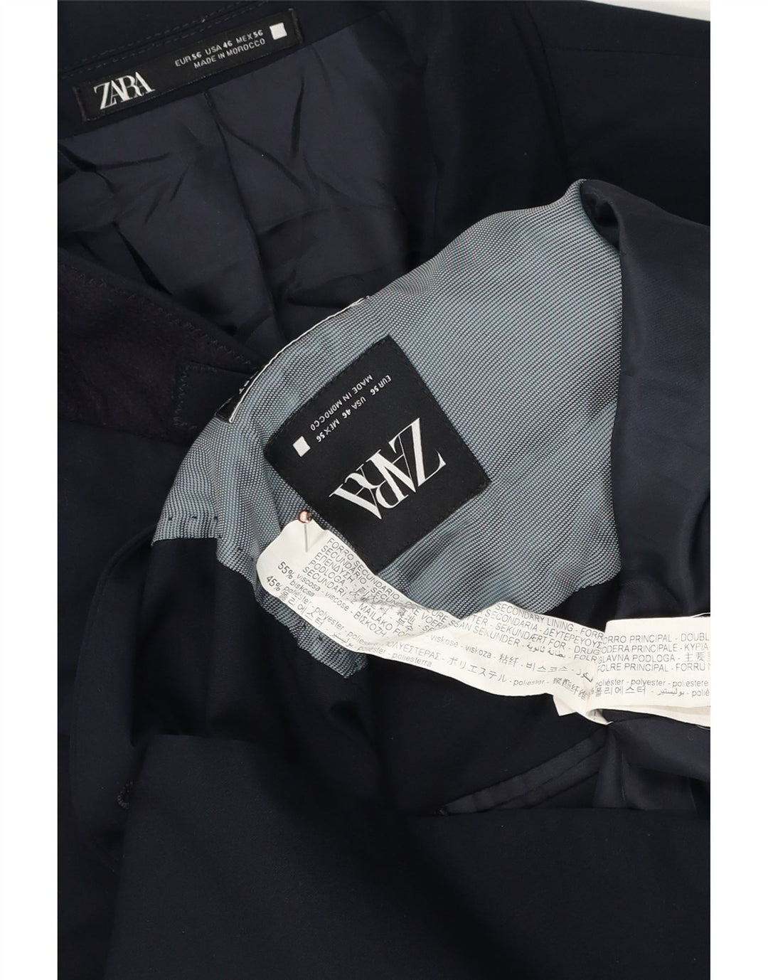 Zara Herren 2-Knopf-Blazerjacke EU 56 XL Marineblaue Viskose