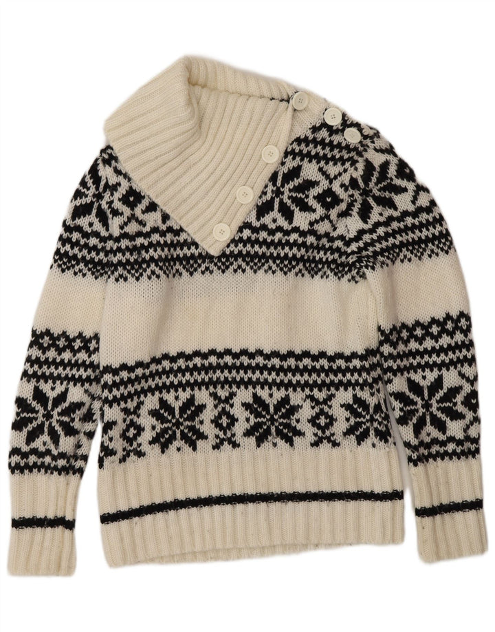 Yessica Womens Snowflake Button Neck Jumper Sweater UK 14 Medium White Wint
