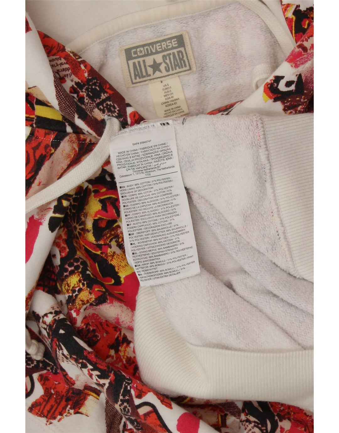 CONVERSE Damen-Kapuzenpullover mit abstraktem Muster, Gr. 10, klein, mehrfarbig