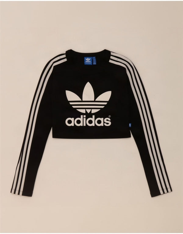 Adidas Damen Crop Graphic Top Langarm UK 8 Small Schwarz Baumwolle