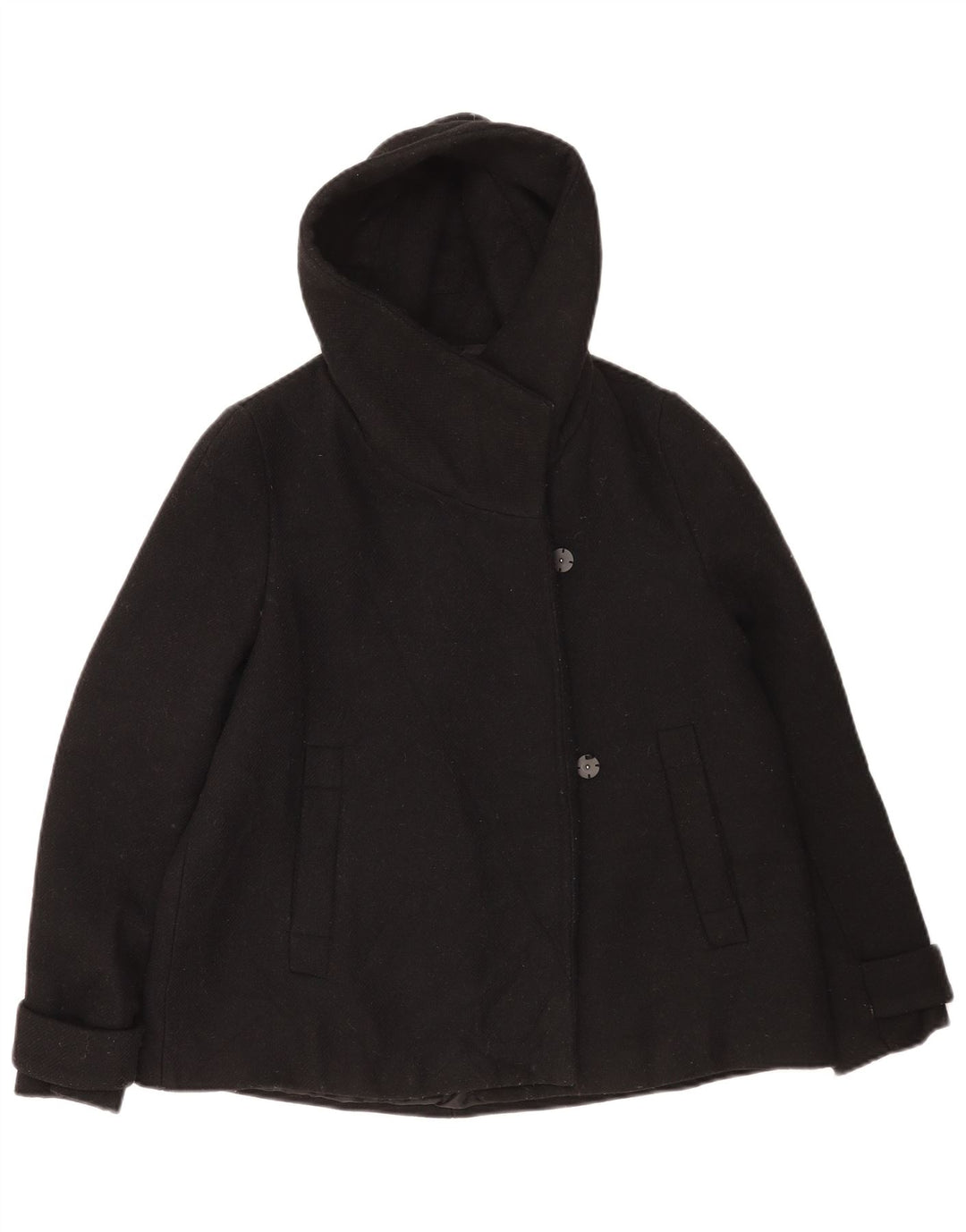 Zara Damen Bomberjacke mit Kapuze UK 14 Mittelschwarzes Polyester