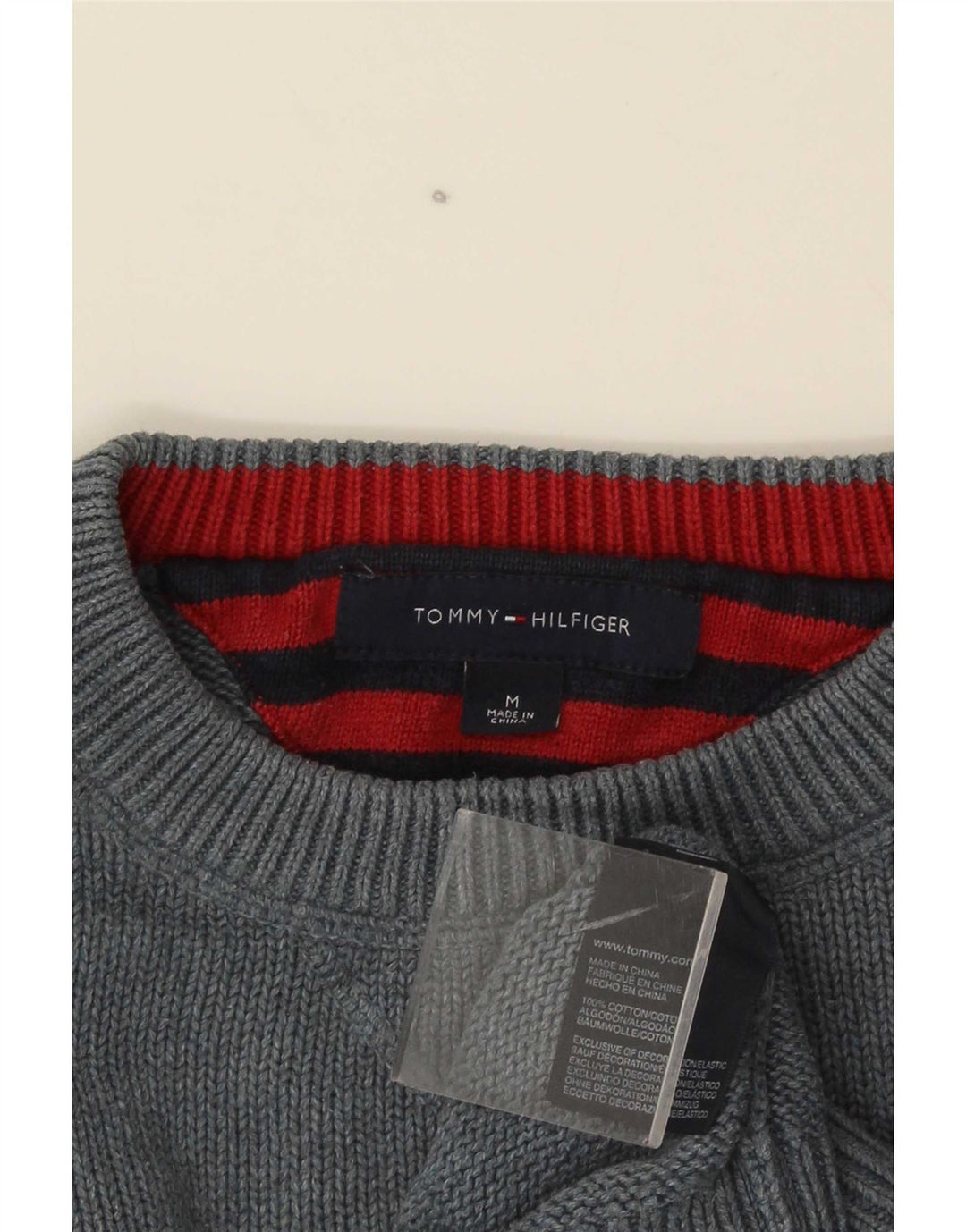 Tommy Hilfiger Herren-Pullover mit Rundhalsausschnitt, mittelgraue Baumwolle