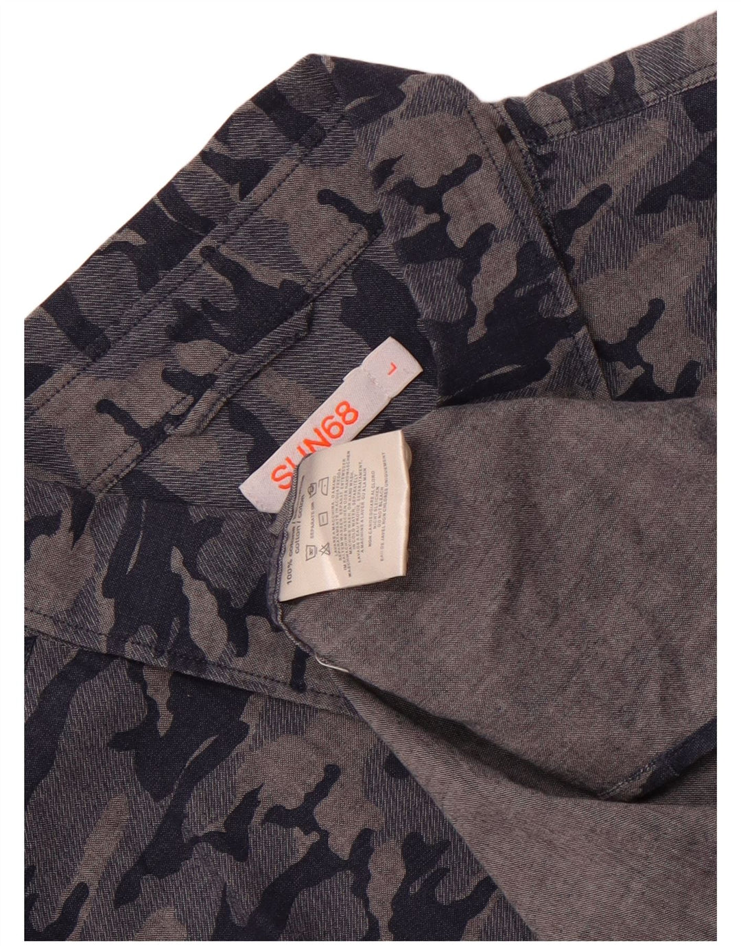 Sun68 Herrenhemd, groß, marineblau, Camouflage-Baumwolle