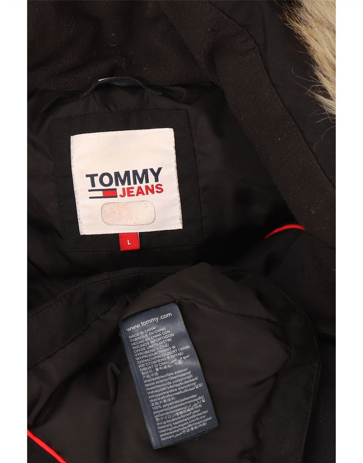 Tommy Hilfiger Wattierte Damenjacke mit Kapuze, UK 16, Größe L, Schwarz, Polyamid