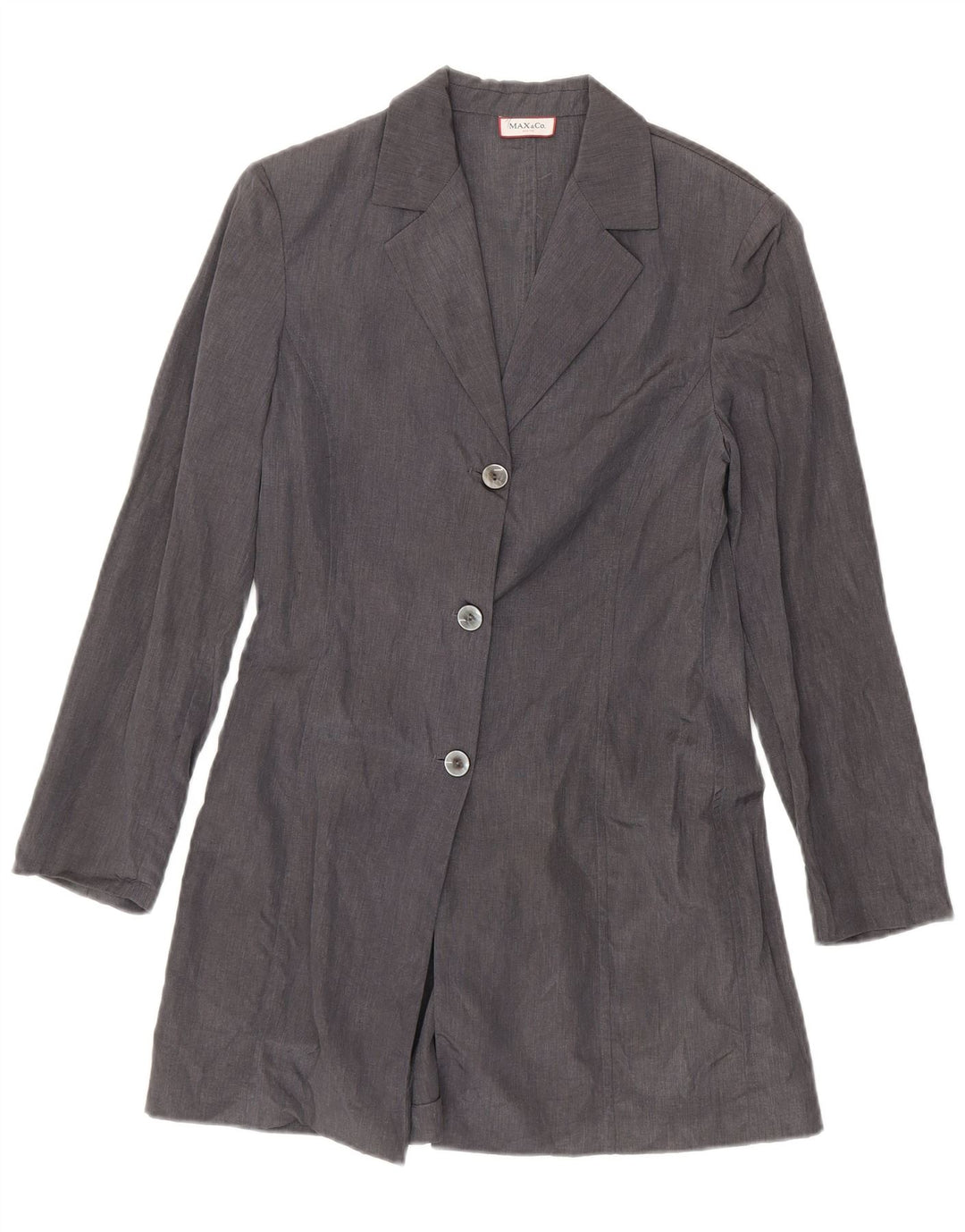 Max & Co. Damen Longline 3-Knopf-Blazerjacke UK 12 Mittelgraues Leinen