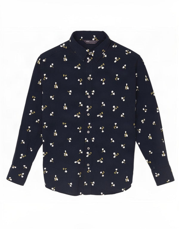 Marks & Spencer Damenhemd UK 10 Small Marineblaue Viskose mit Blumenmuster