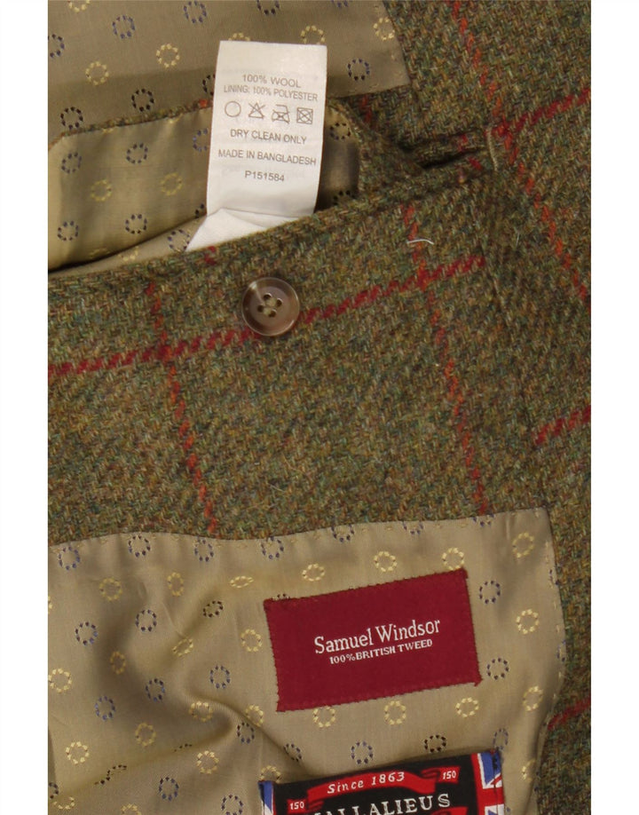 Samuel Windsor Herren-Blazer mit 2 Knöpfen, UK 46, 3XL, Khaki, kariert, Wolle