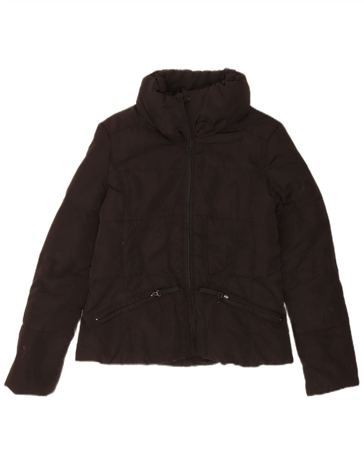 Zara Damen Wattierte Jacke UK 14 Medium Schwarz Polyester