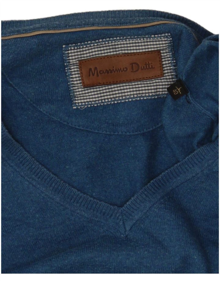 Massimo Dutti Herren-Pullover mit V-Ausschnitt, Größe L, Blau