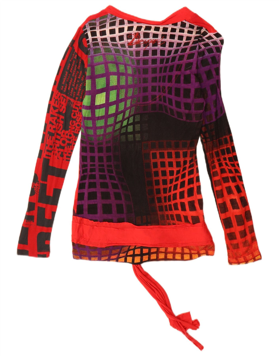 Desigual Damen Graphic Top Langarm UK 12 Mittelrote Viskose