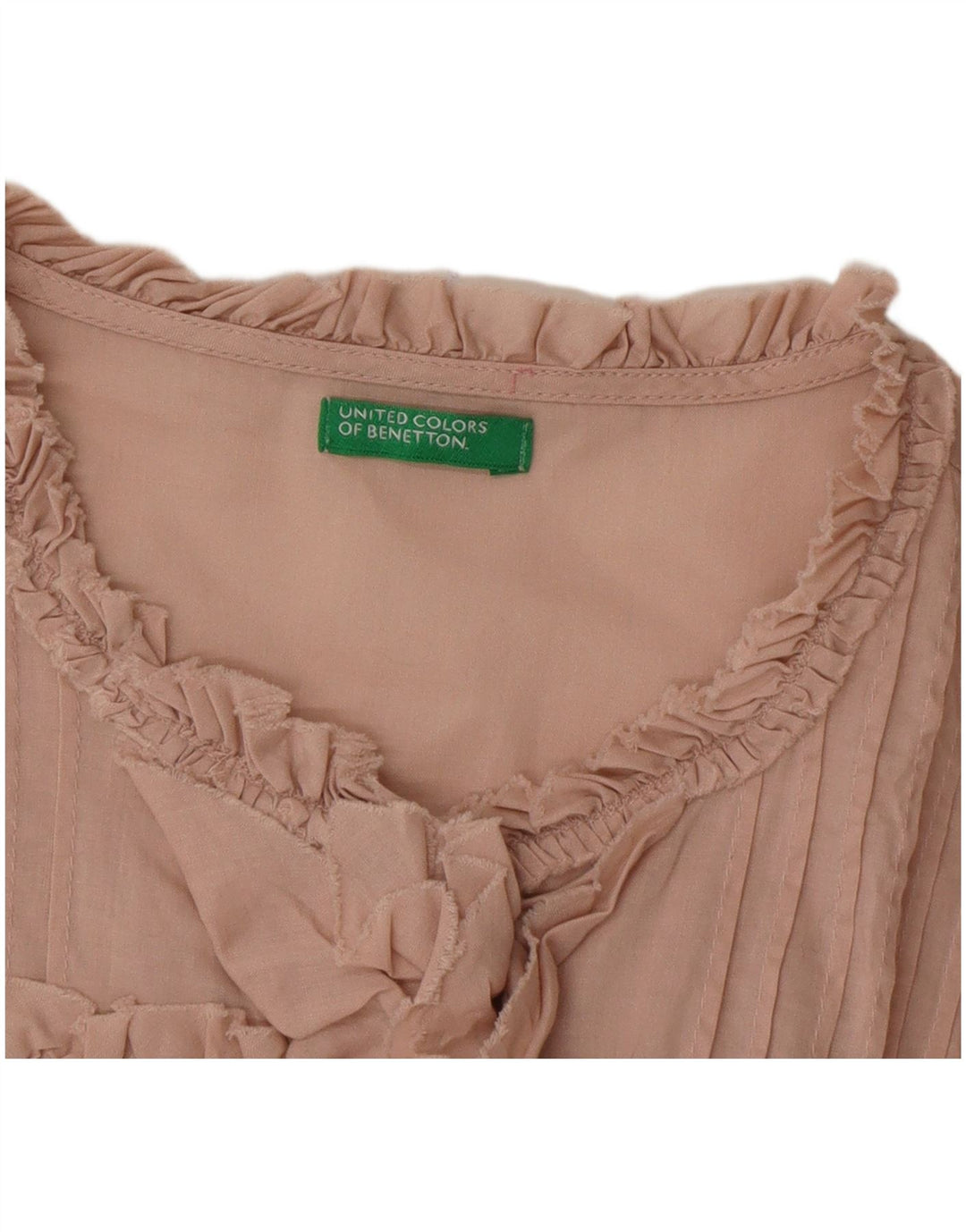 Benetton Damen-Hemdbluse mit Rüschen vorne, Gr. 44, Größe L, Rosa