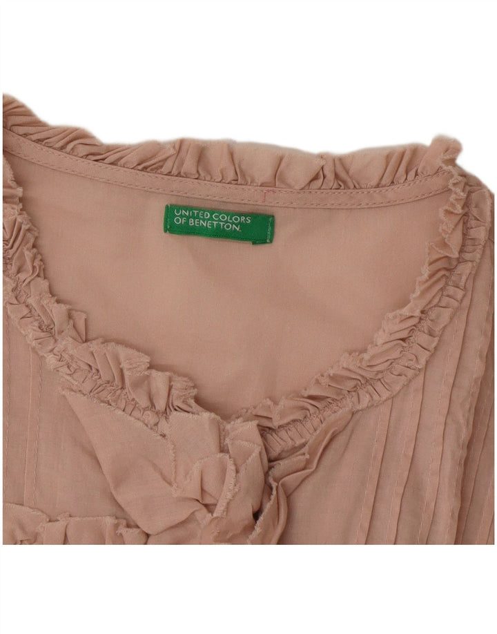 Benetton Damen-Hemdbluse mit Rüschen vorne, Gr. 44, Größe L, Rosa
