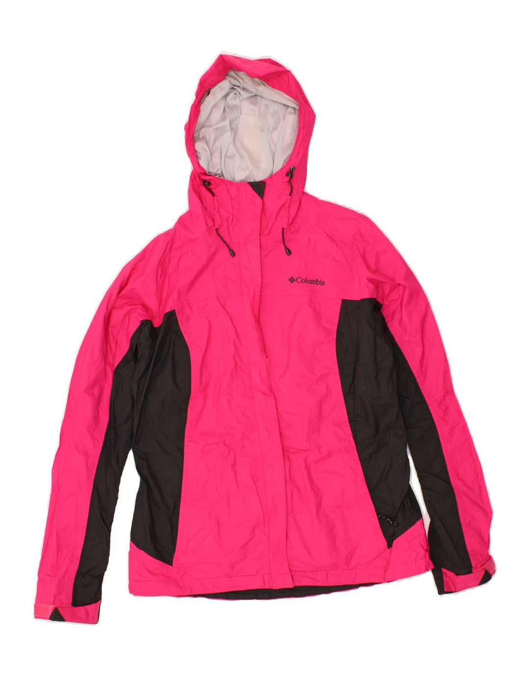COLUMBIA Womens Hooded Rain Jacket UK 14 Medium Pink Colourblock Nylon Vintage Columbia and Second-Hand Columbia from Messina Hembry 