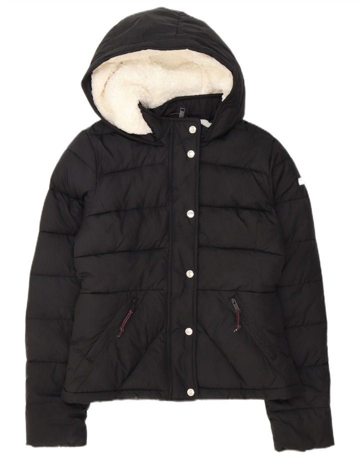 Hollister Wattierte Damenjacke mit Kapuze, UK 10, Größe S, Schwarz