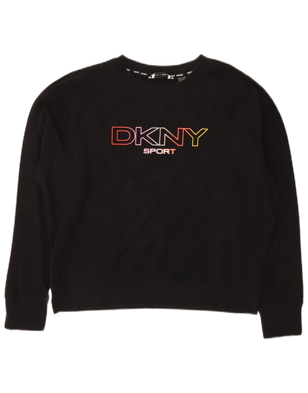 Dkny Womens Graphic Oversized Sweatshirt Pullover UK 6 XS Schwarz Baumwolle