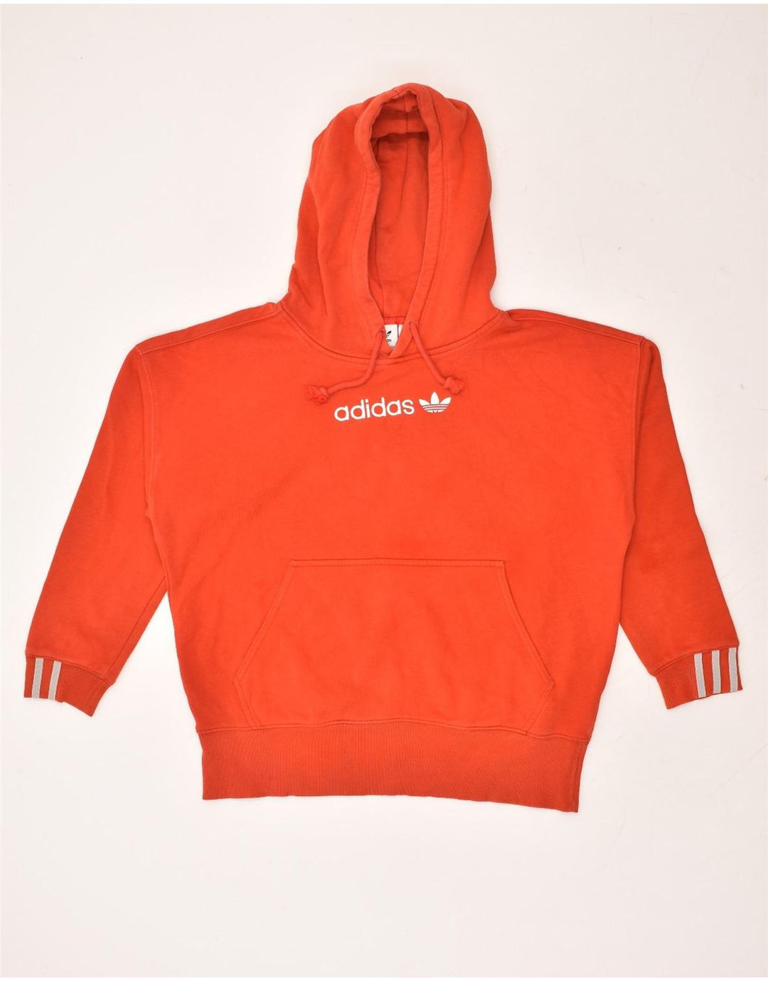 ADIDAS Womens Graphic Oversized Hoodie Jumper UK 4 XS Red Cotton | Vintage Adidas | Thrift | Second-Hand Adidas | Used Clothing | Messina Hembry 