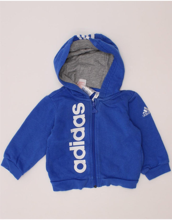 ADIDAS Baby-Jungen-Kapuzenpullover mit grafischem Reißverschluss, 3–6 Monate, blaue Baumwolle
