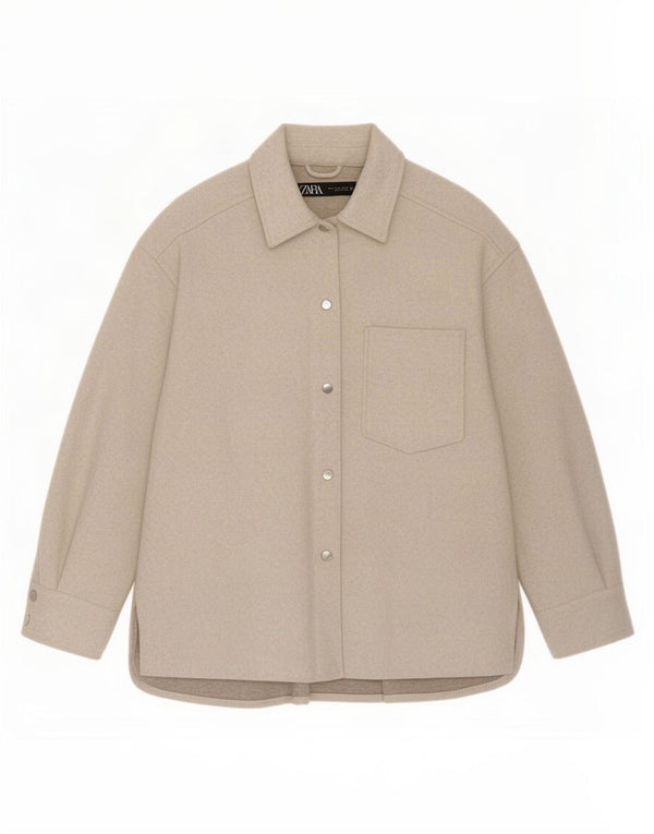 Zara Damen Overshirt Loose Fit Shirt UK 14 Medium Beige Polyester