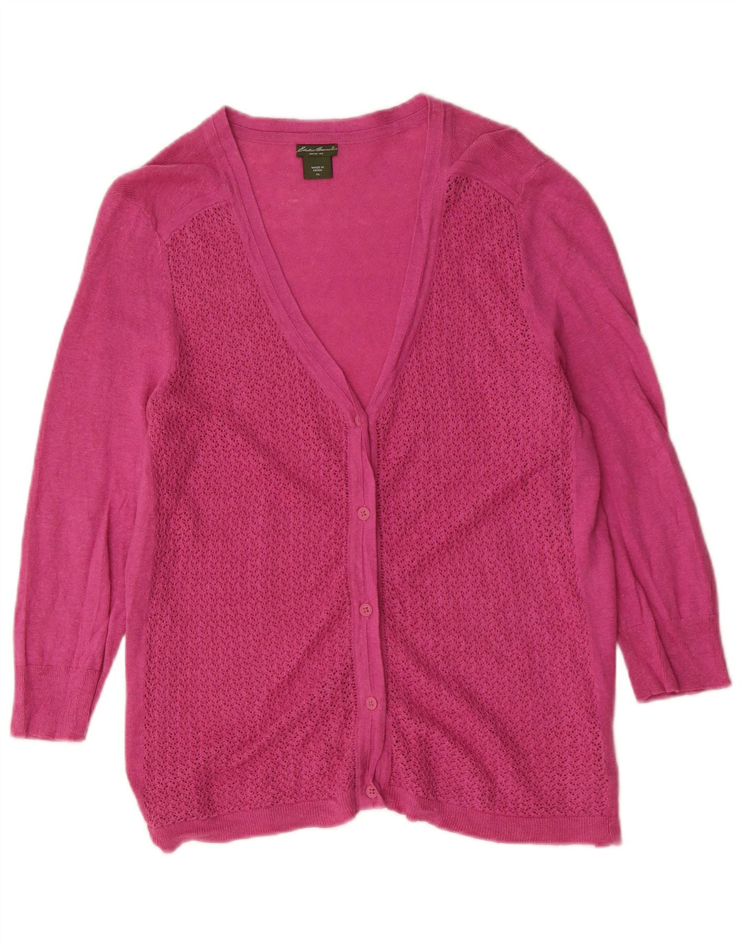 Eddie Bauer Damen-Strickjacke mit 3/4-Ärmeln, Gr. 18, XL, Rosa, Leinen
