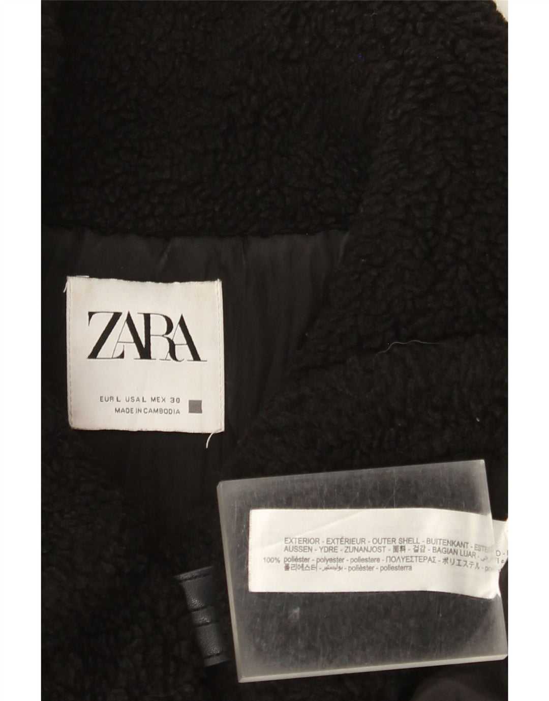 Zara Damen Fleecejacke UK 16 Large Schwarz Polyester