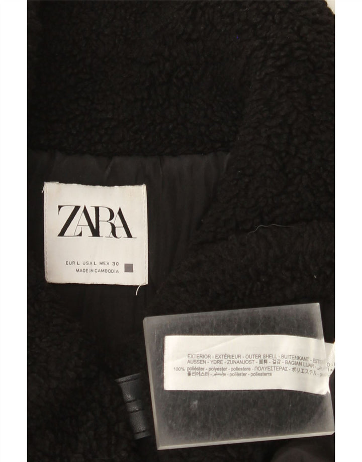 Zara Damen Fleecejacke UK 16 Large Schwarz Polyester