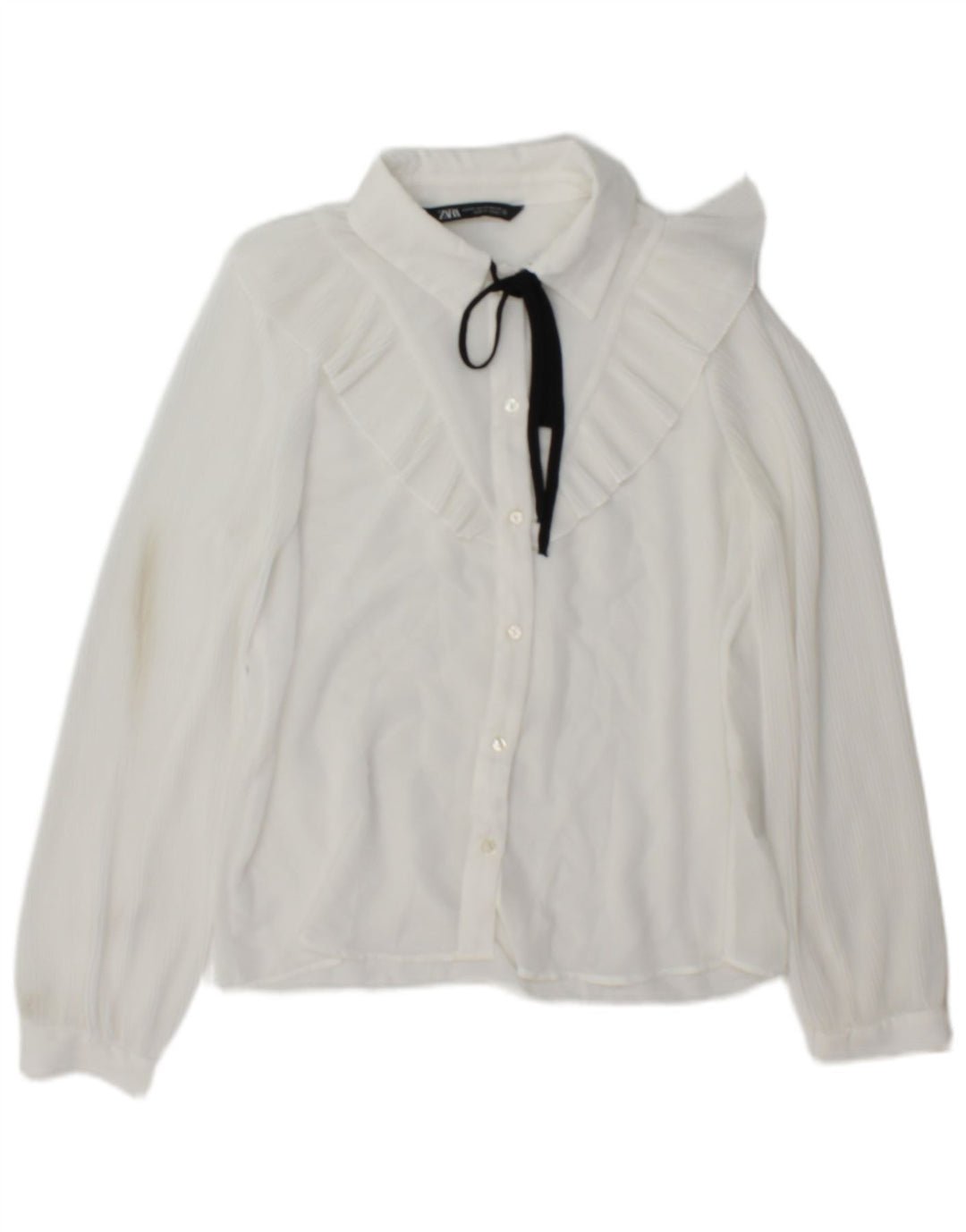 Zara Womens Rüschen vorne übergroße Hemdbluse UK 6 XS weiß Polyester