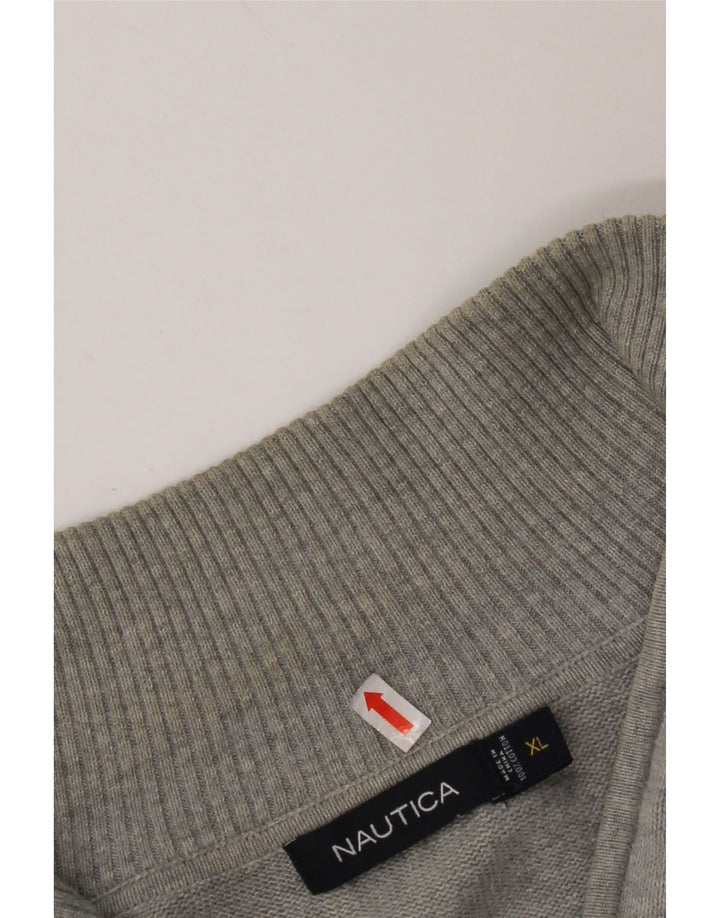 NAUTICA Herren-Pullover mit Reißverschluss am Hals, XL, graue Argyle-/Diamant-Baumwolle